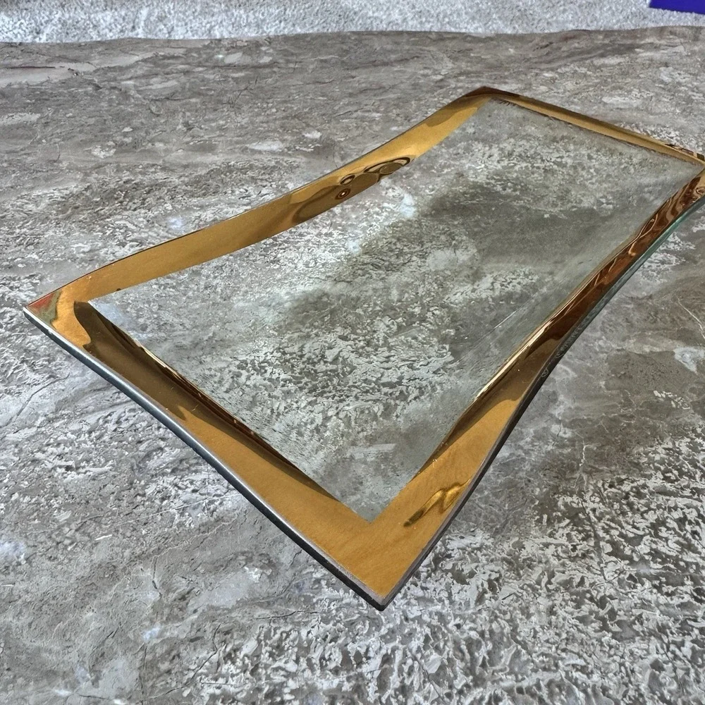 Gorgeous Signed Annie Glass 24kt Gold Antique Olive Tray Approx 11.5